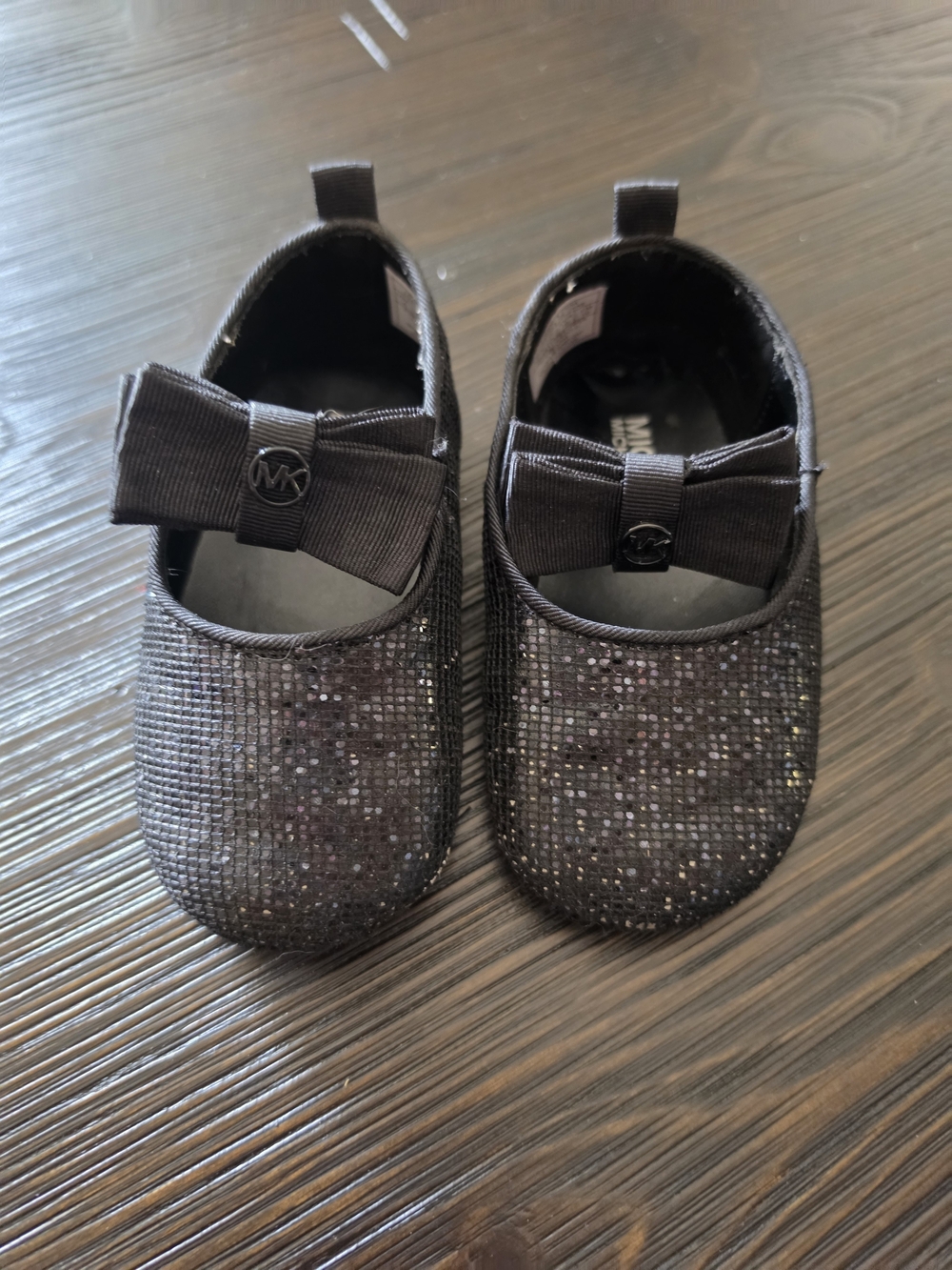 Michael Kors Black Glitter Bow Mary Jane Baby Shoes